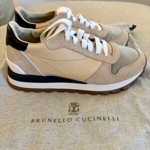 Brunello Cucinelli Monili Leather Suede Sneakers Beige EU 36.5 US 6.5